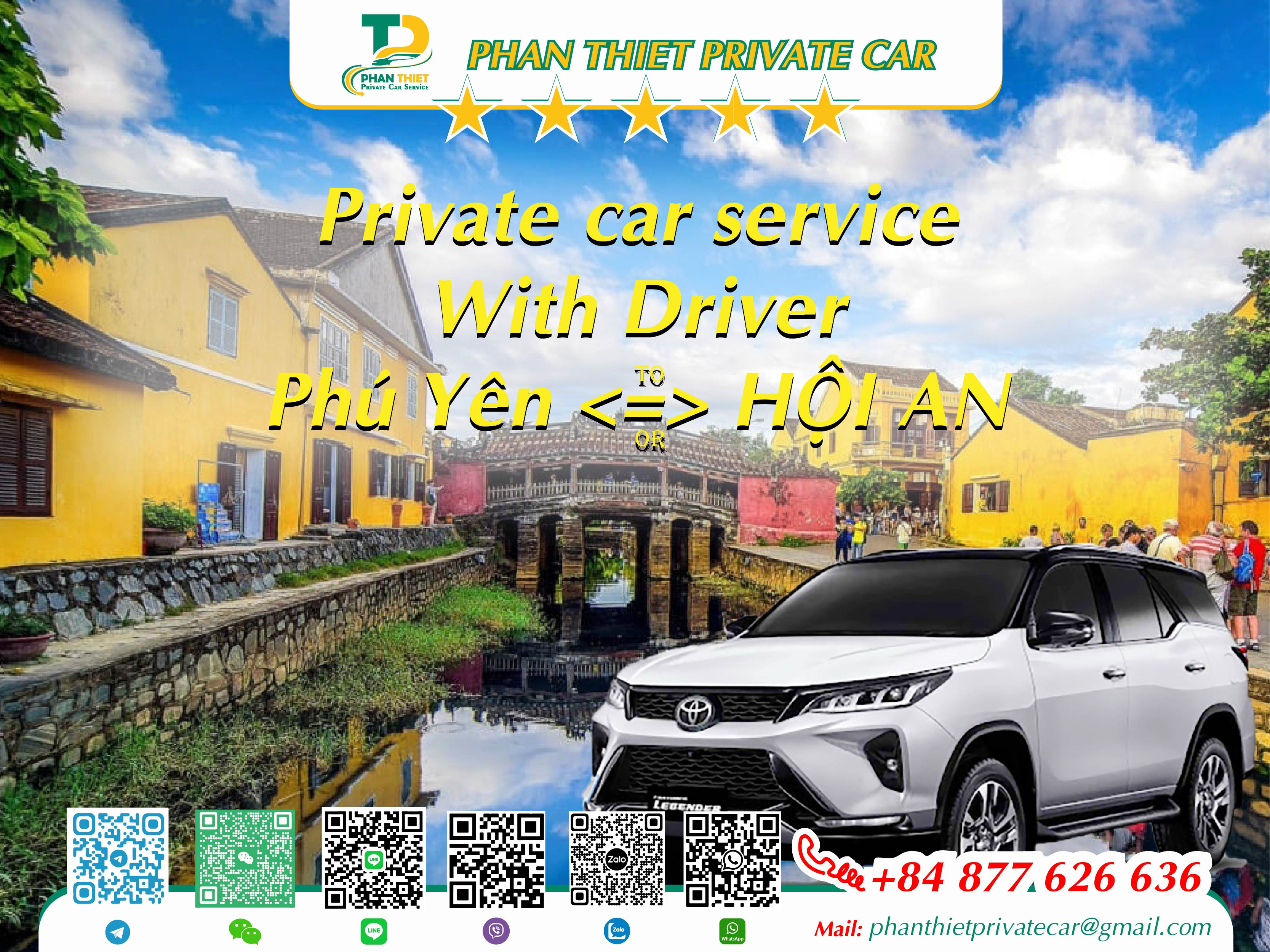 Car rental Phu Yen <=> Hoi An (private car with driver)